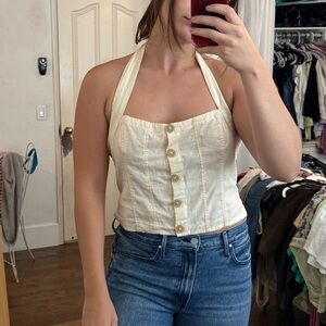 Free People Cream Button-Up Halter Top